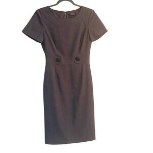 Tahari Arthur S Levine Petite Essentials Gray Sheath Dress Button Waist 2P